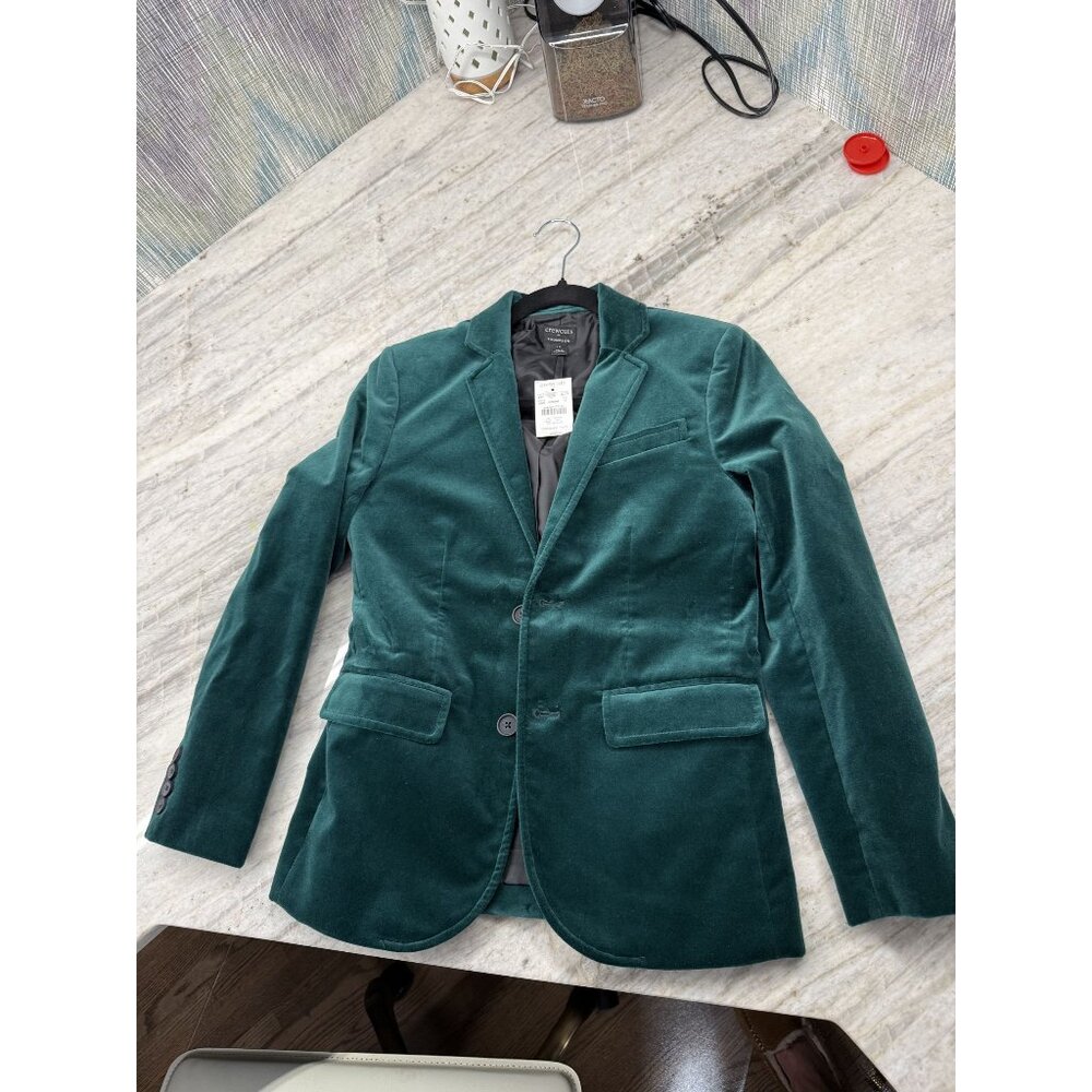 NWT Crewcuts Thompson Green Velvet Blazer Jacket Size 12 Boys Slim Fit